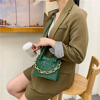 日韓熱賣 春夏新款 型格時尚鏈條仿鱷魚壓紋手提／肩背兩用袋