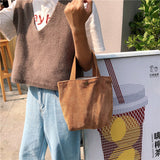 日韓熱賣 小清新風格 百搭簡約單色直條燈芯絨料手提包 便當包 小手袋