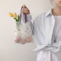 日韓熱賣 人氣新款 清新ZAKKA風格刺繡透明薄紗手提袋 小手袋