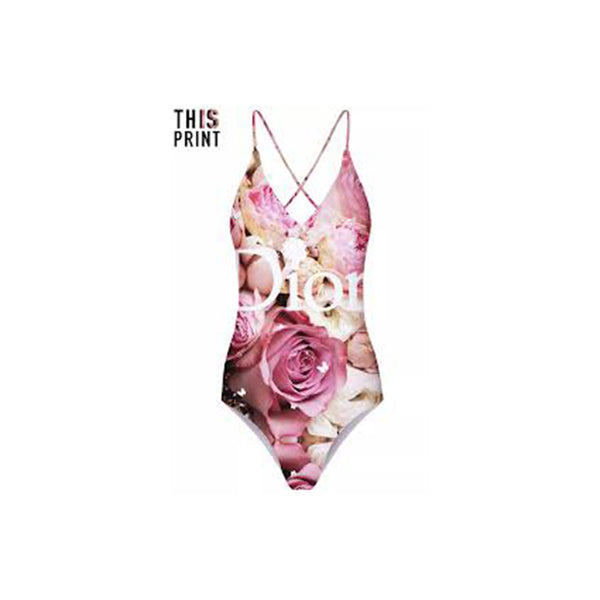 This Is Print Rose Print Halter Top Single Piece Swimsuit