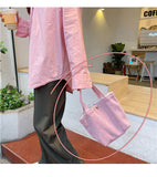日韓熱賣 小清新風格 百搭簡約單色直條燈芯絨料手提包 便當包 小手袋