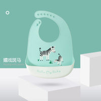 【 熱賣🦓嬰兒矽膠飯圍兜 防水 口水兜 食飯兜 免手洗 - 嬉戲斑馬🦓 】