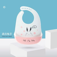 【 熱賣🐰嬰兒矽膠飯圍兜 防水 口水兜 食飯兜 免手洗 - 波點兔子🐰 】