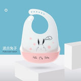 【 熱賣🐰嬰兒矽膠飯圍兜 防水 口水兜 食飯兜 免手洗 - 波點兔子🐰 】