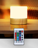 人氣熱賣【遙控款木紋底】新款七彩氛圍燈USB小夜燈 充電LED枱燈迷你野營燈